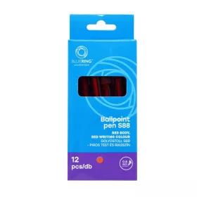   Golyóstoll 0,8mm, nyomógombos műanyag piros test, S88, Bluering® írásszín piros