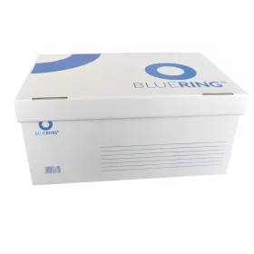   Archiváló konténer karton doboz fedeles 54x36x25cm, felfelé nyíló tetővel Bluering® fehér-kék