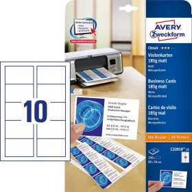   Névjegykártya, mikroperforált élekkel, kétoldalas 185g-os, 25 db, Avery matt fehér