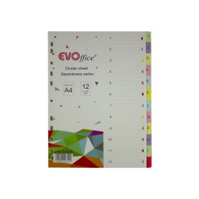   Elválasztólap, színes karton 12 részes 1-12-ig számozva Evoffice