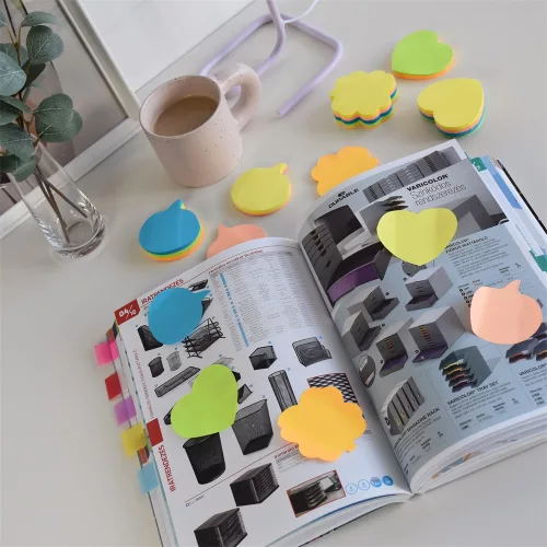 Jegyzettömb öntapadó, virág alakú, 250lap, Bluering® 5 klf. neon szín