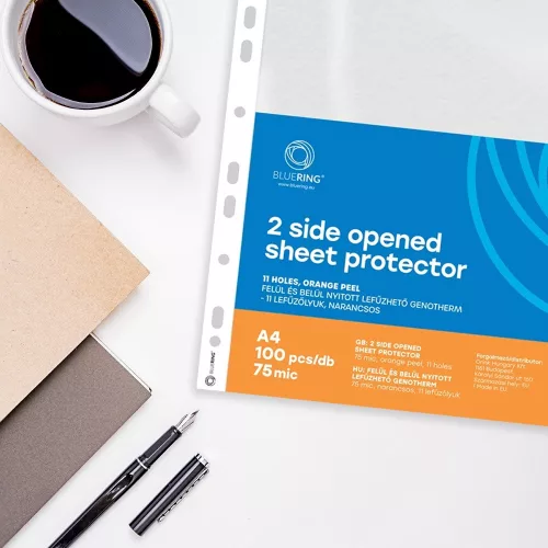 Genotherm lefűzhető, A4, 75 micron narancsos felül és belül nyitott Bluering® 100 db/csomag,