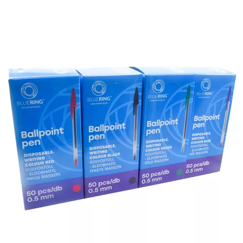 Golyóstoll eldobható kupakos Bluering®, írásszín piros