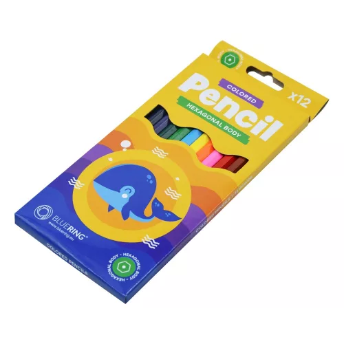 Színes ceruza készlet, hatszögletű Bluering® 12 klf. szín