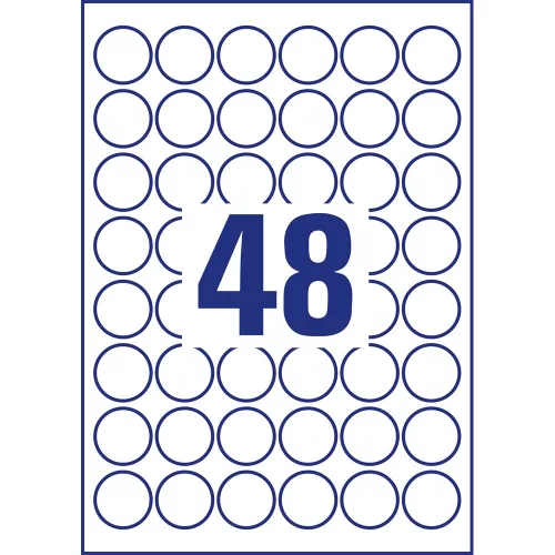 Etikett címke, O30mm, időjárásálló poliészter, 48 címke/ív, 20 ív/doboz, Avery fehér