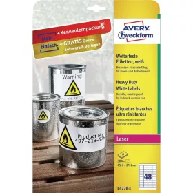   Etikett címke, 45,7 x21,2mm, időjárásálló poliészter, 48 címke/ív, 8 ív/doboz, Avery fehér