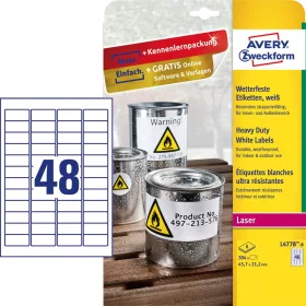   Etikett címke, 45,7 x21,2mm, időjárásálló poliészter, 48 címke/ív, 8 ív/doboz, Avery fehér