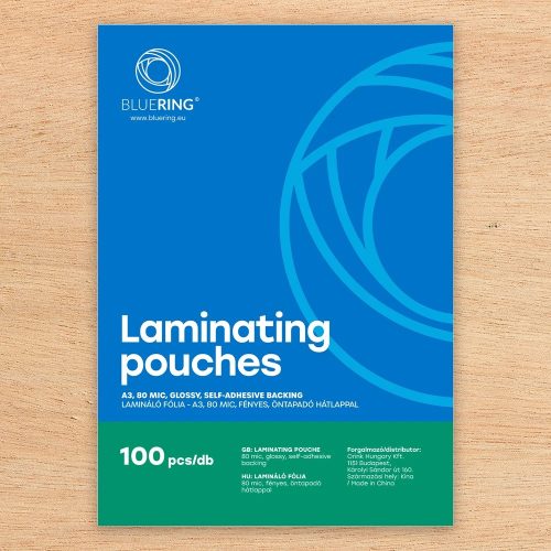 Lamináló fólia A3, 80 micron öntapadó hátlappal 100 db/doboz, Bluering®,