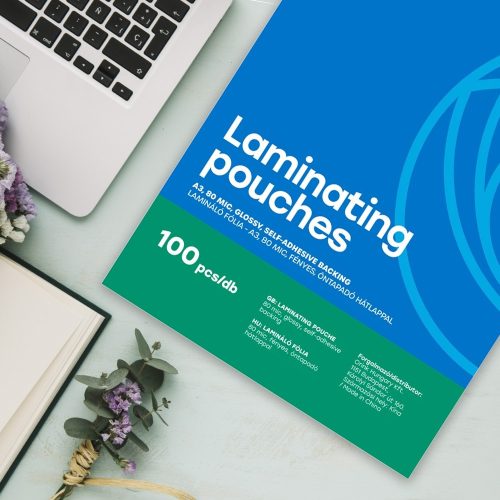 Lamináló fólia A3, 80 micron öntapadó hátlappal 100 db/doboz, Bluering®,