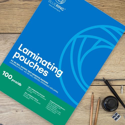Lamináló fólia A3, 80 micron öntapadó hátlappal 100 db/doboz, Bluering®,