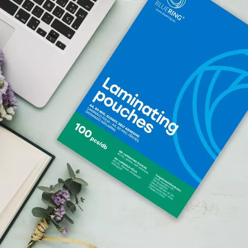 Lamináló fólia A4, 80 micron öntapadó hátlappal 100 db/doboz, Bluering®,
