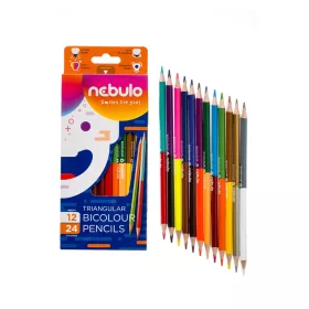   Színes ceruza, kétvégű, háromszög, Nebulo 12/24 színes,