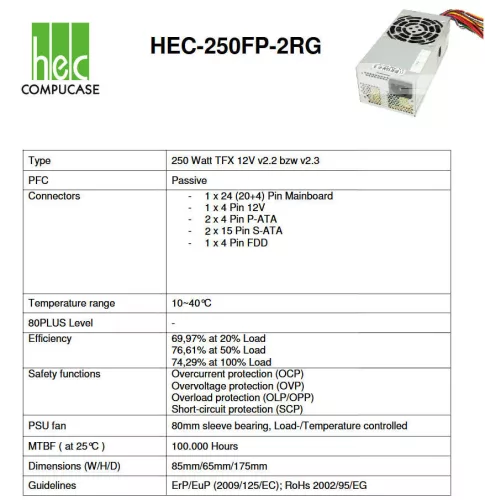 HEC-250FP-2RG 250W TFX tápegység