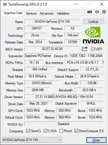nVidia GeForce GTX 745 Fujitsu videokártya