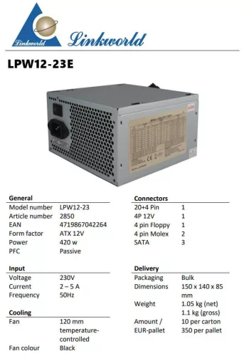 420W tápegység LinkWorld LPW12-23E