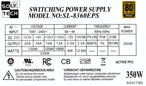 350W tápegység Soly Tech SL-8360EPS 80+ Bronze