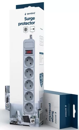 Hálózati elosztó 5-ös (földelt) 3m túlfeszültségvédős Gembird