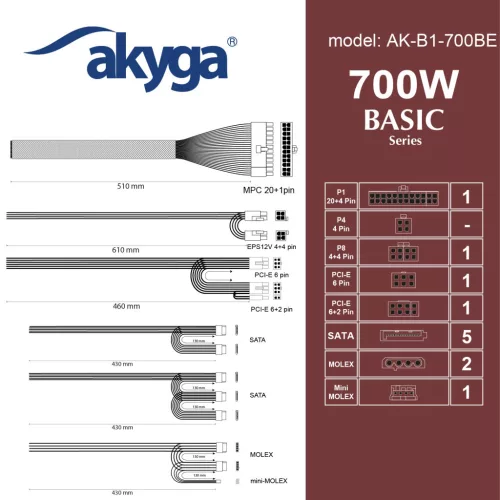 700W Akyga AK-B1-700BE tápegység