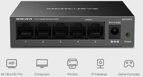 5 portos Gigabit switch Mercusys MS105GS