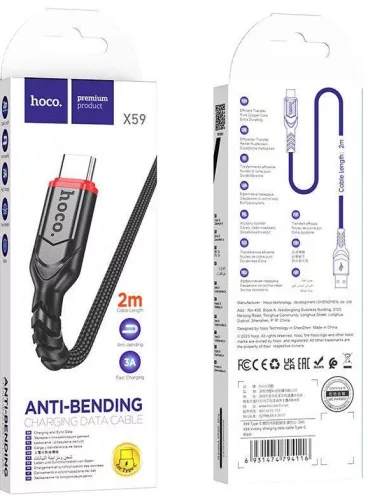 USB 2.0 Type-C/A töltőkábel 2.0 m Hoco X59