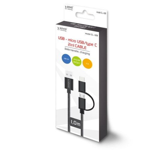Savio CL-128 kábel 2in1 USB - micro USB/TYPE C 1 m