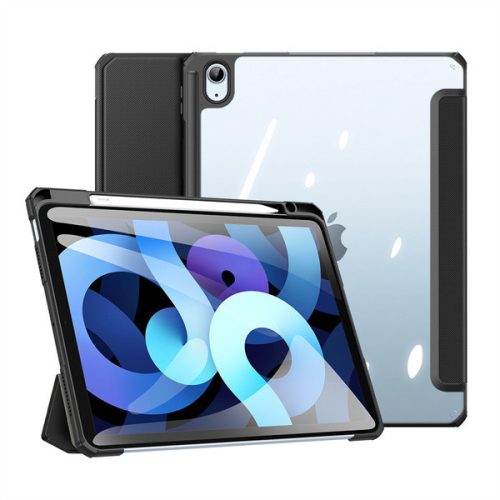 Apple iPad Air (2020 / 2022) / iPad Air 11 (2024 / 2025), mappa tok, Smart Case, légpárnás sarok, közepesen ütésálló, érintőceruza tartó, átlátszó hátlap, Dux Ducis Toby, fekete