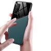 Huawei P50 / P50E, Szilikon tok, bőr és plexi hátlap, közepesen ütésálló, mágneses tartóval kompatibilis, Wooze Texture, zöld