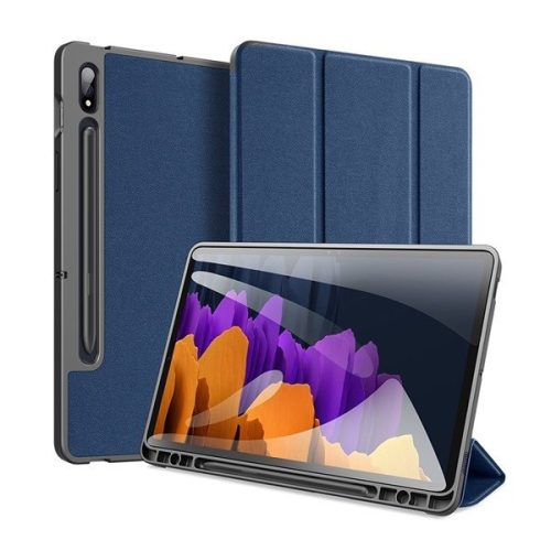 Samsung Galaxy Tab S7 Plus 12.4 / Tab S7 FE 12.4 / Tab S8 Plus 12.4, mappa tok, Trifold, érintőceruza tartó, Dux Ducis Domo, sötétkék