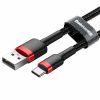 USB töltő- és adatkábel, USB Type-C, 50 cm, 3000 mA, törésgátlóval, gyorstöltés, cipőfűző minta, Baseus Cafule CATKLF-A91, fekete/piros