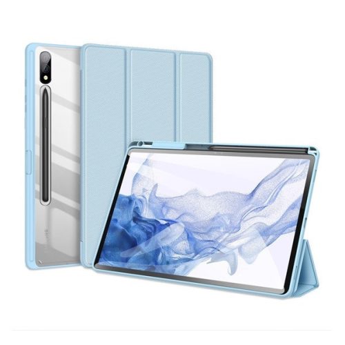 Samsung Galaxy Tab S9 Plus 12.4 / Tab S10 Plus 12.4 SM-X810 / X816B / X820 / X826B, mappa tok, Trifold, légpárnás sarok, közepesen ütésálló, érintőceruza tartó, átlátszó hátlap, Dux Ducis Toby, kék