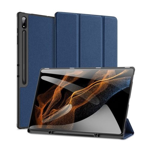 Samsung Galaxy Tab S9 Ultra 14.6 / Tab S10 Ultra 14.6 SM-X910 / X916B / X920 / X926B, mappa tok, Trifold, érintőceruza tartó, Dux Ducis Domo, sötétkék