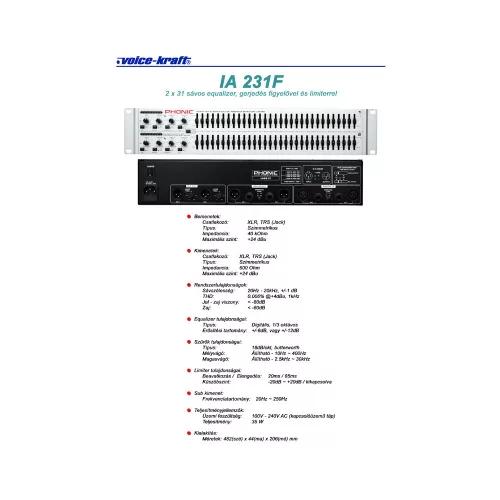 IA 231F 2 x 31 sávos equalizer, gerjedés figyelővel és limiterrel