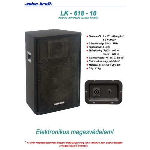 LK-618-10 Hangfal, 10", 100W/8Ohm