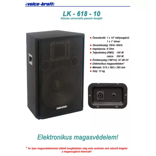 LK-618-10 Hangfal, 10", 100W/8Ohm