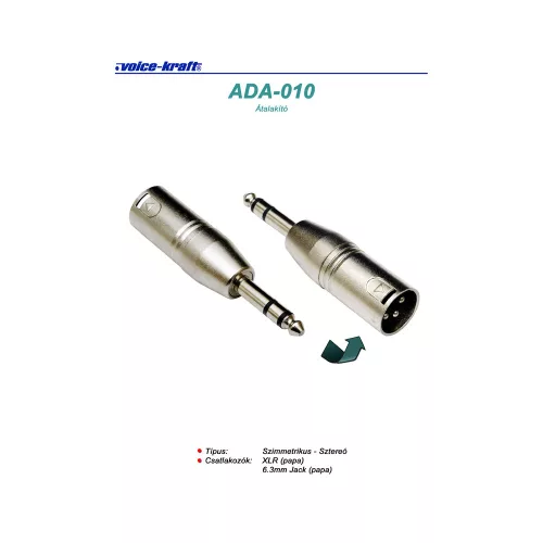 ADA-010 XLR(p) - 6.3 Jack(p) átalakító, sztereó