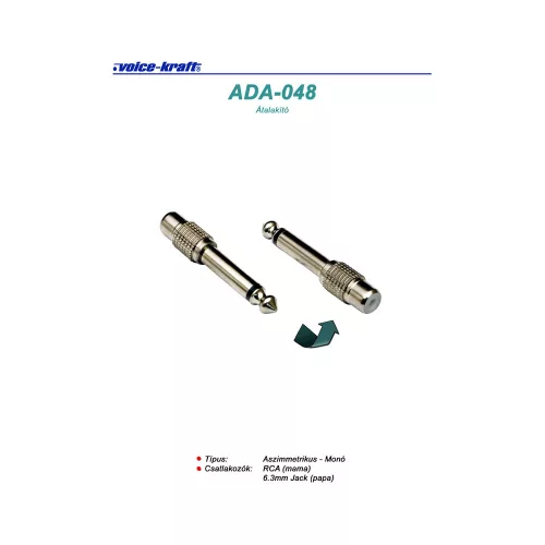 ADA-048 RCA(m) - 6.3 Jack(p) átalakító, monó