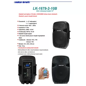   LK-1679-2-10B Aktív műa. hangfal, 10", 150/300W, FM rádióval, MP3, Bluetooth, passzív hangfal kimenet