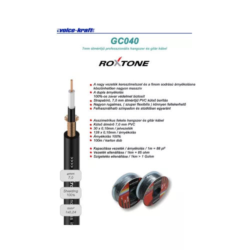 GC040 Ø7mm professzionális gitárkábel (fekete)