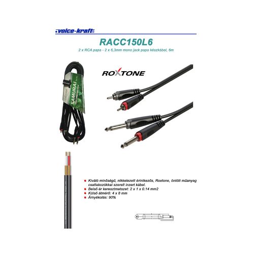 RACC150L6 2x6,3 Jack - 2xRCA kábel, 6m